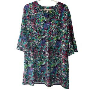 Jude Connally Watercolor Lyla Ponte Dress Pockets 3/4 Flutter Sleeve A12